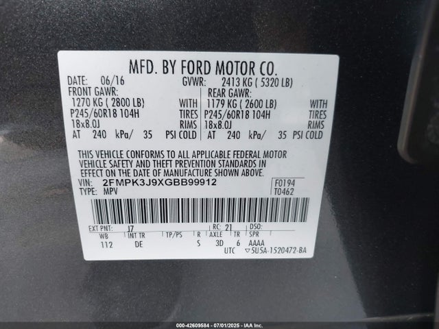 2FMPK3J9XGBB99912 Ford 2016