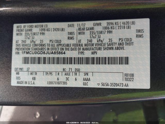 2018 FORD ESCAPE 1FMCU0GD8JUA85864 Photo 8