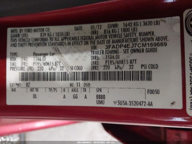 2012 FORD FIESTA 3FADP4EJ7CM169669 Photo 8