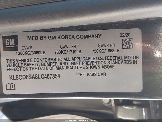 KL8CD6SA8LC457354 Chevrolet lv7 - mfi, variable valve timing, alum, gen 1 var 1