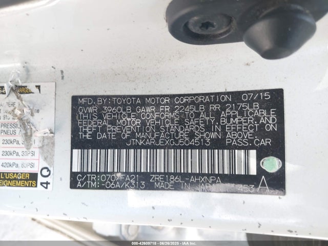 JTNKARJEXGJ504513 Scion 2zr-fae