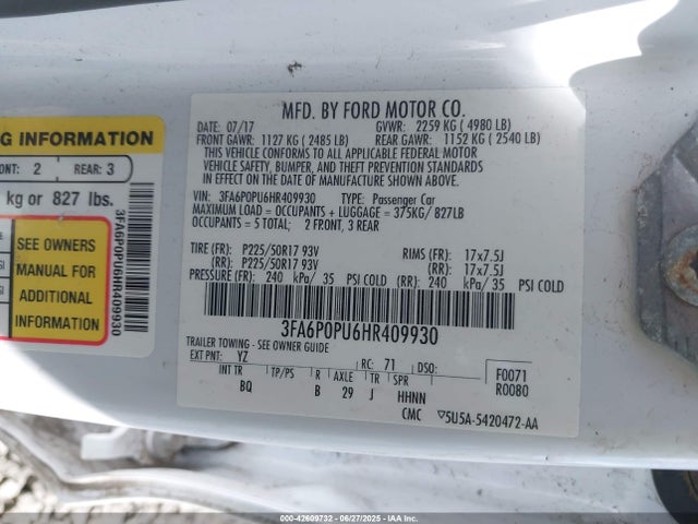 Ford 2.0l 4v atk hev 2017 3FA6P0PU6HR409930 Image 9