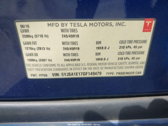 2016 TESLA MODEL S 5YJSA1E17GF149479 Photo 8