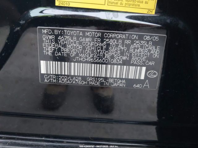 2006 LEXUS GS 300 JTHCH96S660010834 Photo 8