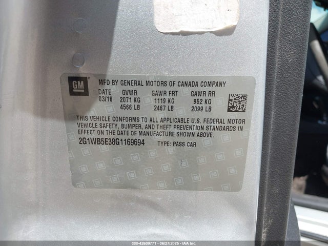 2G1WB5E38G1169694 Chevrolet lfx - sidi, vvt, e85 max, alum gm