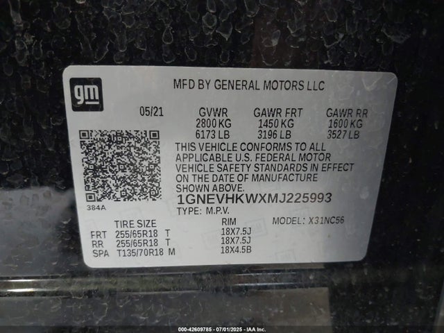 1GNEVHKWXMJ225993 Chevrolet lfy