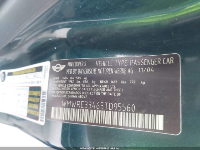 2005 MINI COOPER S WMWRE33465TD95560 Photo 8
