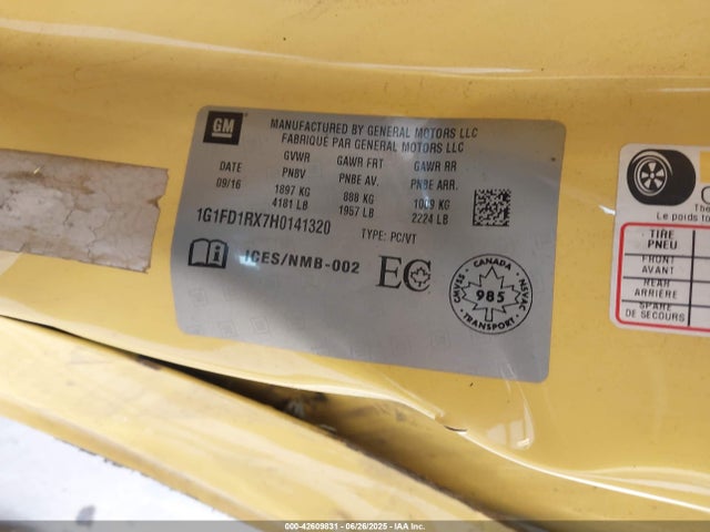 1G1FD1RX7H0141320 Chevrolet ltg - sidi: spark ignited direct injection, vvt: variable valve timing, alum dohc, dcvcp turbo, e0-e100, alum