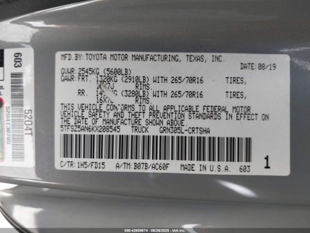 2019 TOYOTA TACOMA 5TFSZ5AN6KX208545 Photo 8