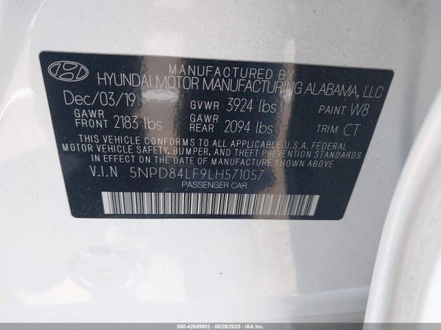 5NPD84LF9LH571057 Hyundai mpi nu