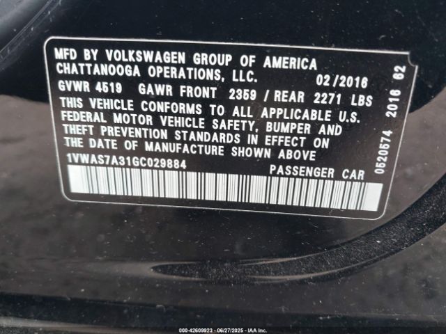 1VWAS7A31GC029884 Volkswagen 2016