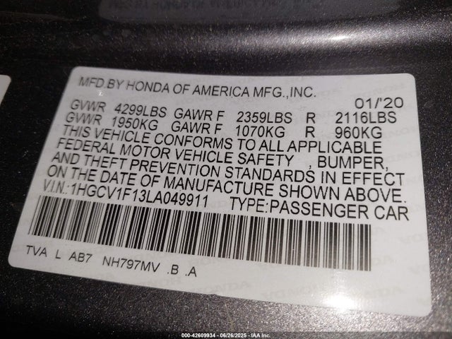 1HGCV1F13LA049911 Honda l15be