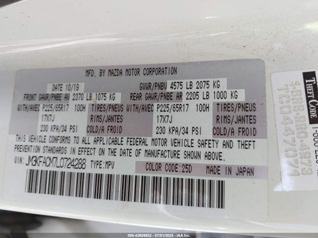 Mazda py cylinder deactivation 2020 JM3KFACM7L0724288 Image 9