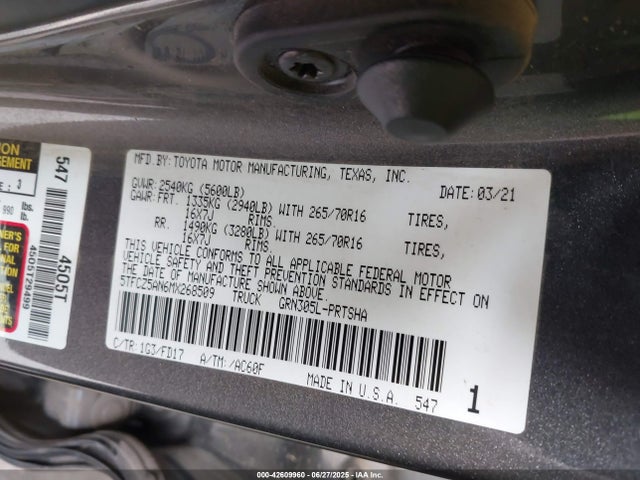 5TFCZ5AN6MX268509 Toyota 2gr-fks