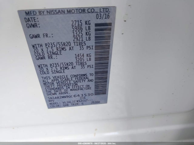 5N1AR2MN9GC643530 Nissan Pathfinder