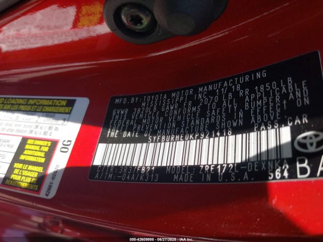 2019 TOYOTA COROLLA 5YFBURHE0KP921418 Photo 8