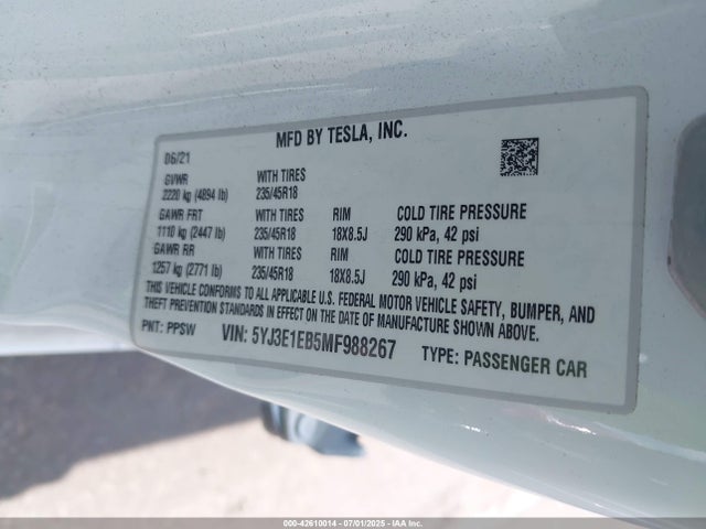 2021 TESLA MODEL 3 5YJ3E1EB5MF988267 Photo 8