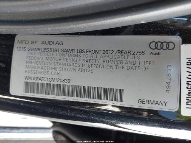WAUGFAFC1GN120839 Audi 2.0t
