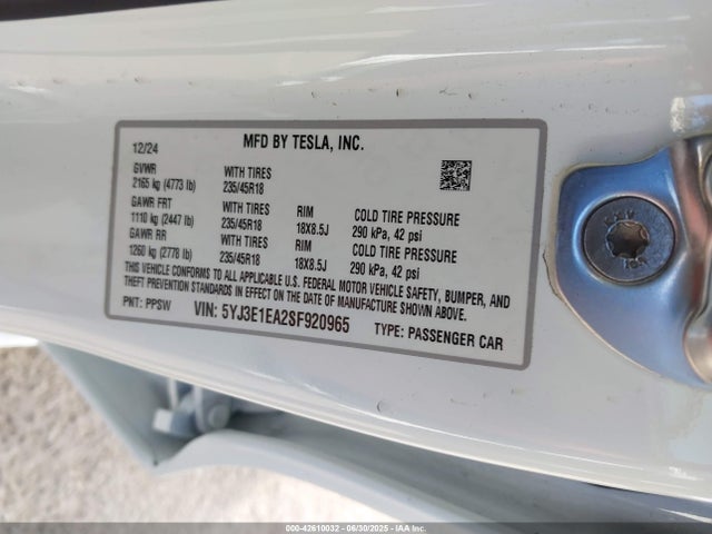 Tesla 2025 2025 5YJ3E1EA2SF920965 Image 9