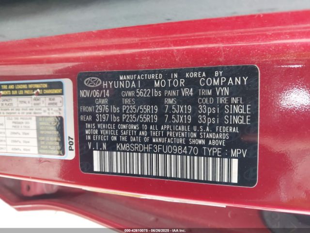 KM8SRDHF3FU098470 Hyundai dohc gdi lambda ii