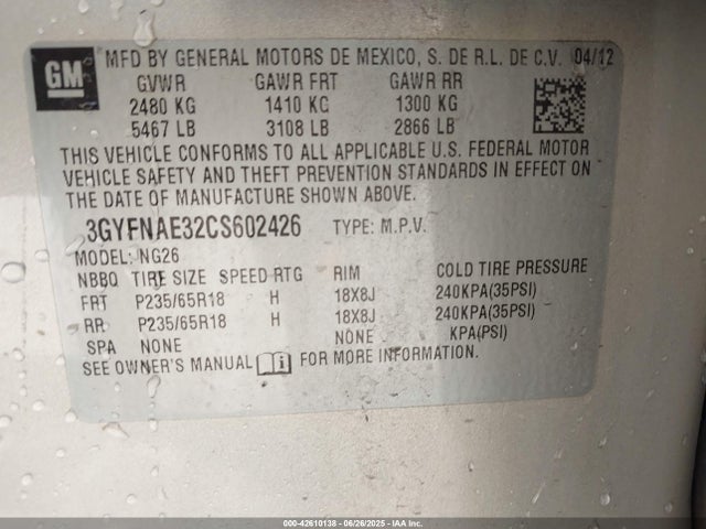 2012 CADILLAC SRX 3GYFNAE32CS602426 Photo 8