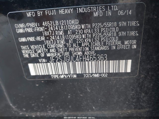 Subaru 2.0l turbo u4 2015 JF2SJGUC4FH465363 Image 9