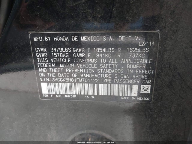 3HGGK5H81FM701122 Honda l15b1