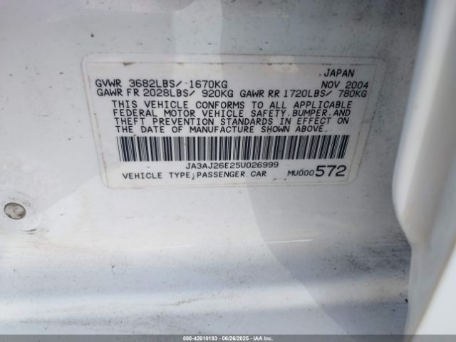 2005 MITSUBISHI LANCER JA3AJ26E25U026999 Photo 8