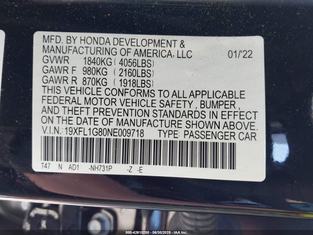 19XFL1G80NE009718 Honda l15b7