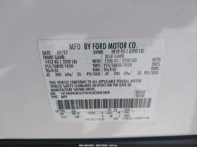 1FM5K8GT0HGD56395 Ford 3.5l gtdi