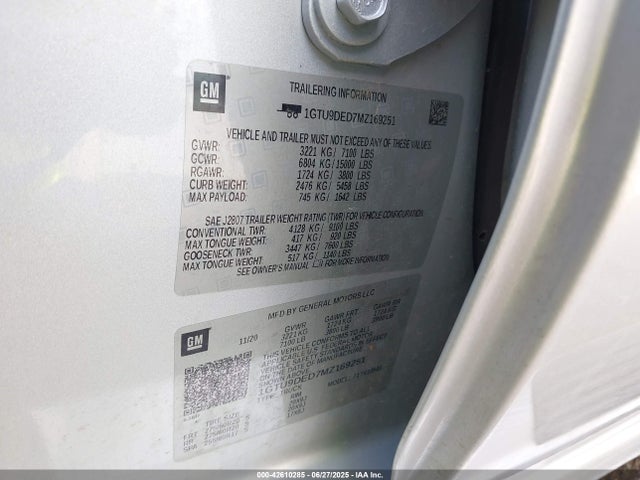1GTU9DED7MZ169251 GMC l84 - di, alum, gen 5, var 2