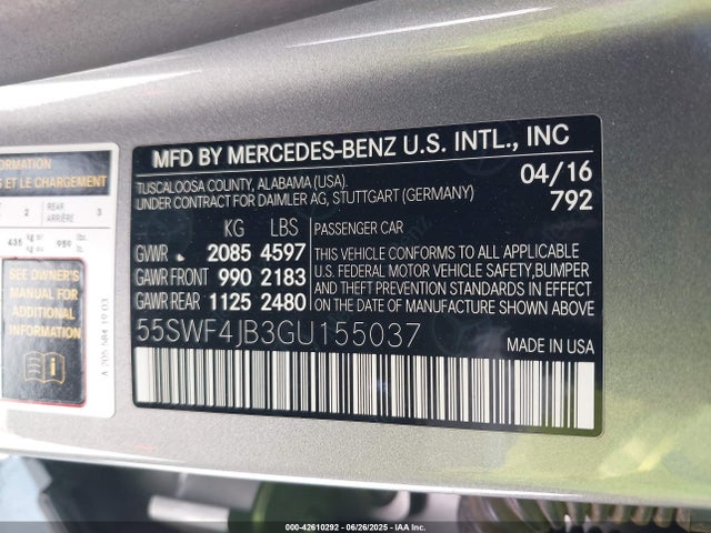 55SWF4JB3GU155037 Mercedes-Benz 2016