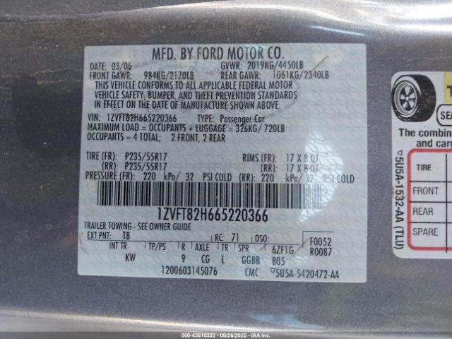 2006 FORD MUSTANG 1ZVFT82H665220366 Photo 8