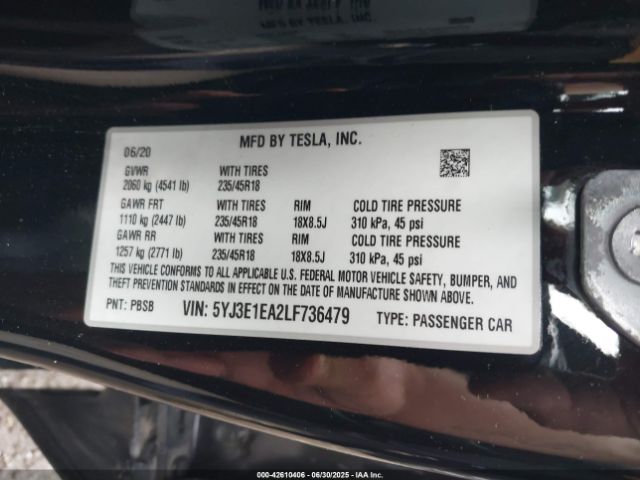 2020 TESLA MODEL 3 5YJ3E1EA2LF736479 Photo 8