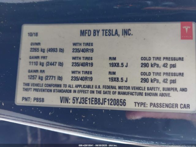 2018 TESLA MODEL 3 5YJ3E1EB8JF120856 Photo 8