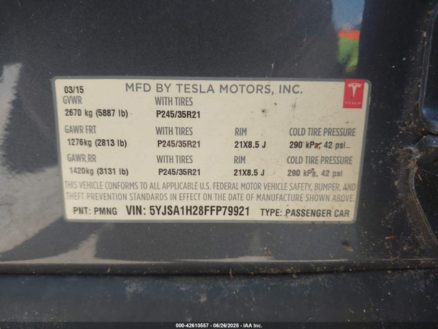 2015 TESLA MODEL S 5YJSA1H28FFP79921 Photo 8