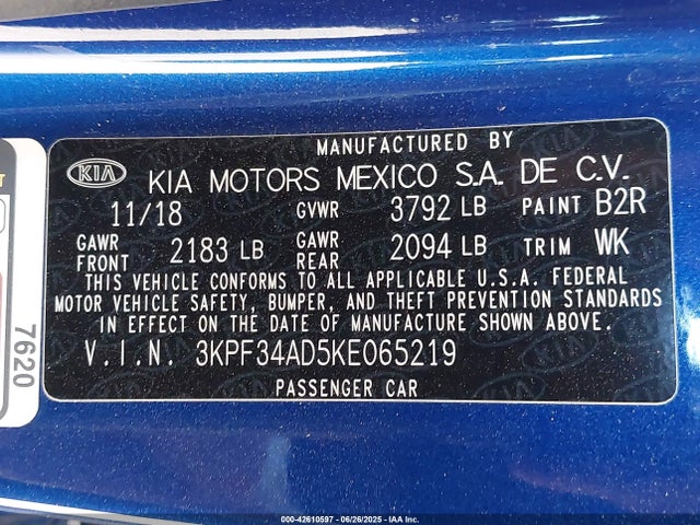 3KPF34AD5KE065219 KIA mpi nu