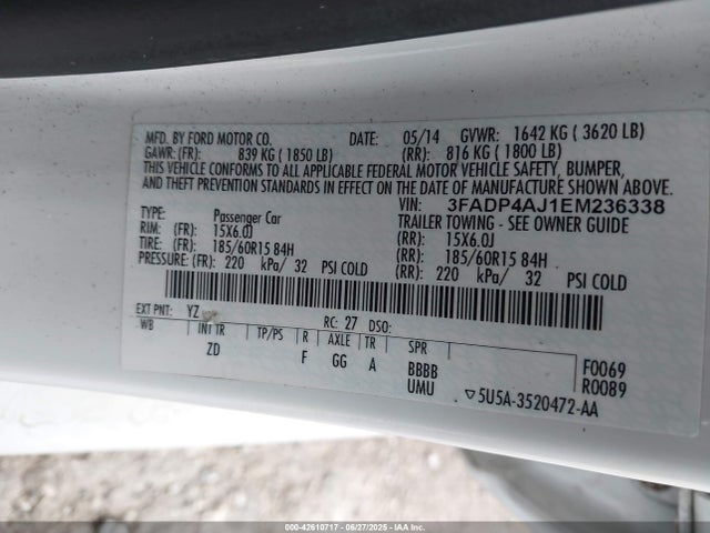 3FADP4AJ1EM236338 Ford 2014