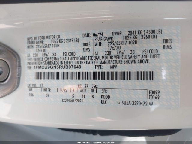 2024 FORD ESCAPE 1FMCU9GN5RUB07649 Photo 8