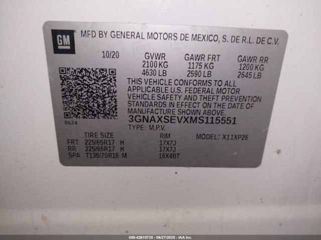 2021 CHEVROLET EQUINOX 3GNAXSEVXMS115551 Photo 8