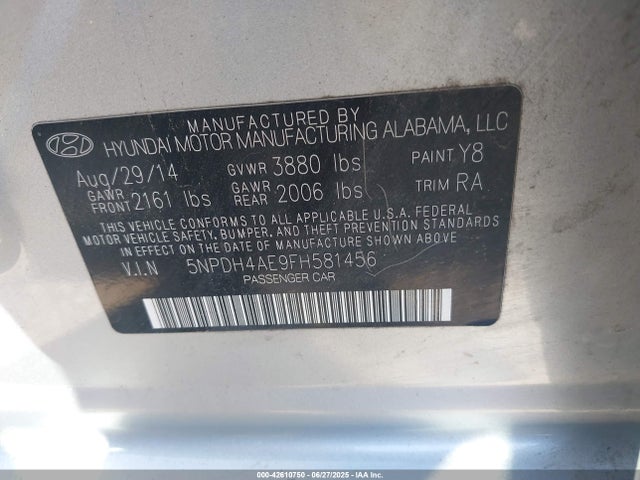 5NPDH4AE9FH581456 Hyundai dohc mpi nu