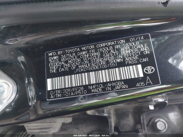 JTDKDTB30E1061551 Toyota 1nz-fxe+1lm