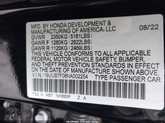 2022 ACURA TLX 19UUB7F08NA002254 Photo 8