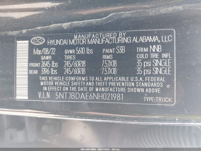 Hyundai gdi theta iii 2022 5NTJBDAE6NH021981 Image 9