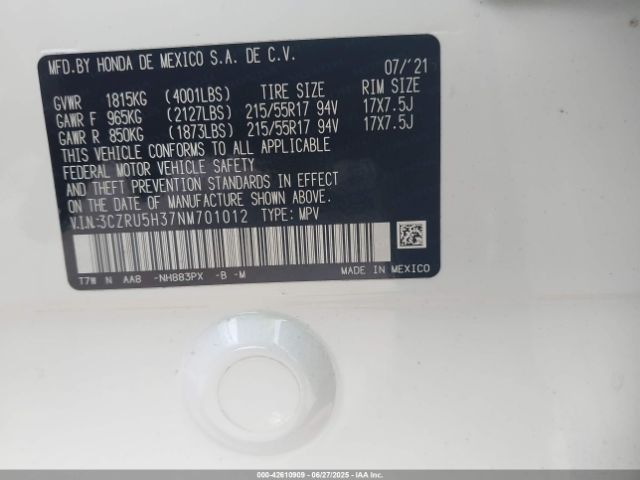 2022 HONDA HR-V 3CZRU5H37NM701012 Photo 8