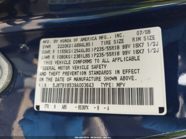 2009 ACURA RDX 5J8TB18539A003643 Photo 8