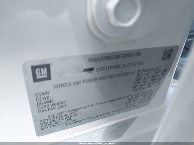 1GCUYHEL1LZ132101 Chevrolet l87 - di dfm, alum, gen 5