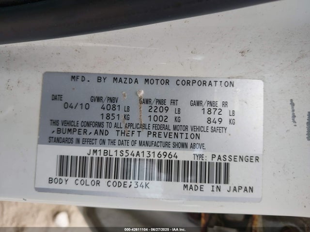 Aukcja sprzedaży 2010 Mazda Mazda3 S Sport, vin: JM1BL1S54A1316964, numer aukcji: 42611104