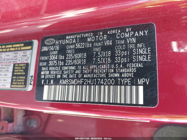KM8SMDHF2HU174200 Hyundai gdi lambda ii