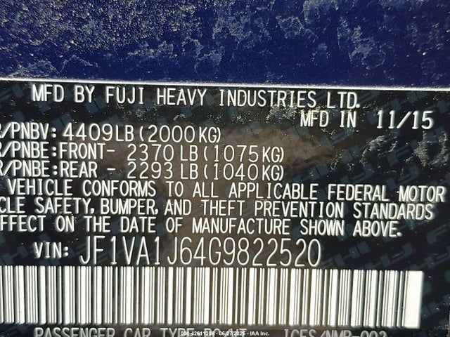 JF1VA1J64G9822520 Subaru 2.0 dib turbo